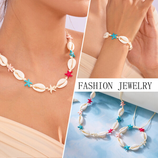 Wholesale Summer Bohemian Style Necklace Jewelry Women's Beach Vacation Colorful Starfish Shell Woven Bracelet Necklace suit