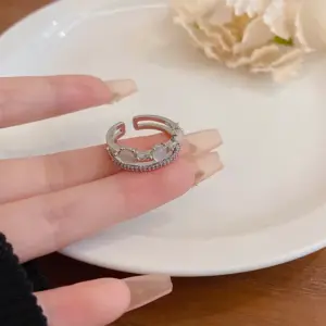 J850 Silver~Cat's Eye Double Layer Open Ring