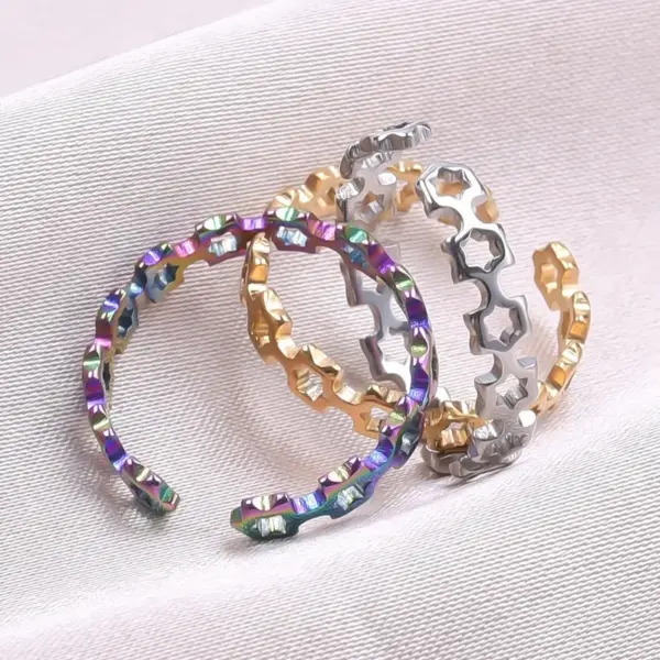 PVD Coated Real Gold Plated 18K Gold Star 304 Stainless Steel Streetwear Waterproof Non Tarnish Open Ring