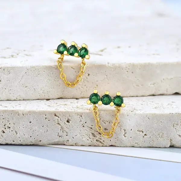 Wholesale Fashion Geometric Copper Artificial Gemstones Earrings Ear Studs
