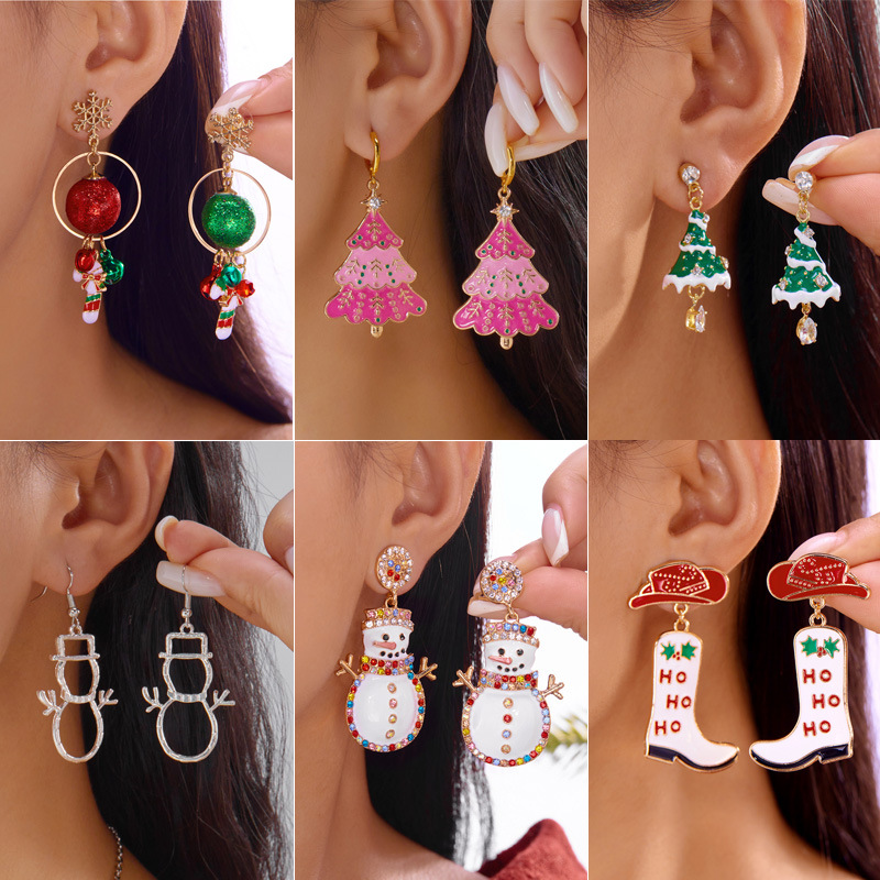 Wholesale Colorful bell Christmas tree snowman pendant Christmas earrings