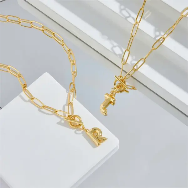 Copper 14K Gold Plated Fashion Plating Letter Pendant Necklace