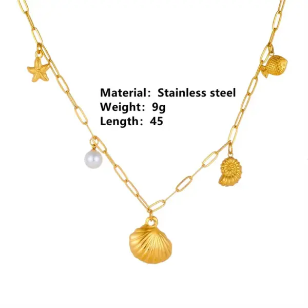 304 Stainless Steel Star Bow Knot Shell PVD Coated Pearl 18K Real Gold Plated Cute Sweet Waterproof Non Tarnish Hollow Out Inlay Cuban Link Chain Snake Chain Gold Pendant Necklace