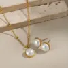 Wholesale Elegant Pearl Necklace And Earring Set For Women Stainless Steel Non-Fading Luxury Jewelry Accessories Suitable For All Seasons