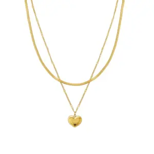 K448 Double Layers Loving Heart Gold (Whole Titanium Steel)