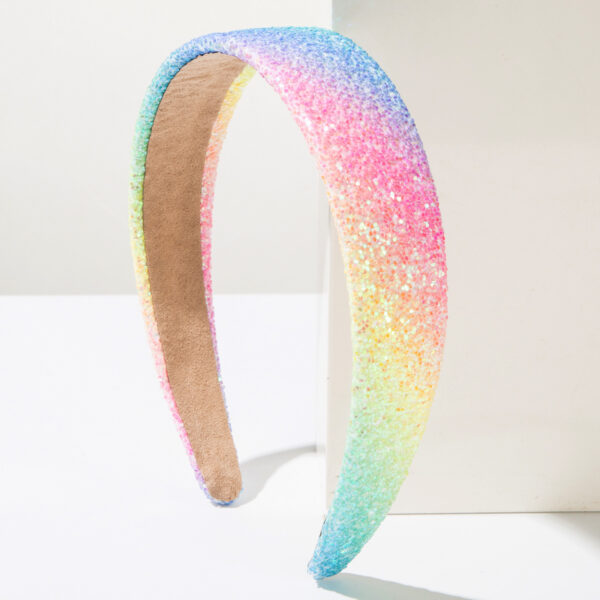 oly-2642a8d39aee8a3cbc140decb1254b3f Wholesale Cross-Border New Style Simple Rainbow Color Sequin Plaid Headband Women's High-End Fashion Gradient Versatile Ser Shiny Hair Aessories