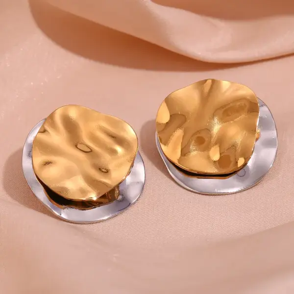 Wholesale 304 Stainless Steel Irregular Round PVD Coated Stone-Free 18K Real Gold Plated 18K Gold Simple Style Classic Style Waterproof Non Tarnish Plating Gold Silver Ear Studs