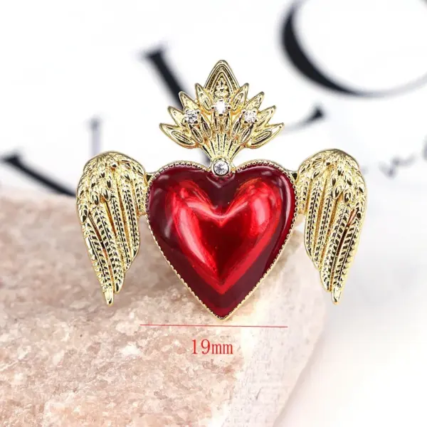 Wholesale Copper Inlay Heart Shape Wings Zircon Open Rings