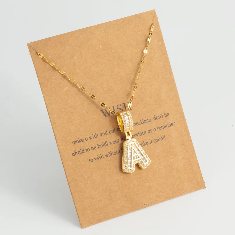 Wholesale Stainless Steel 18K Gold Plated Hip-Hop Simple Style Plating Inlay Letter Zircon Pendant Necklace