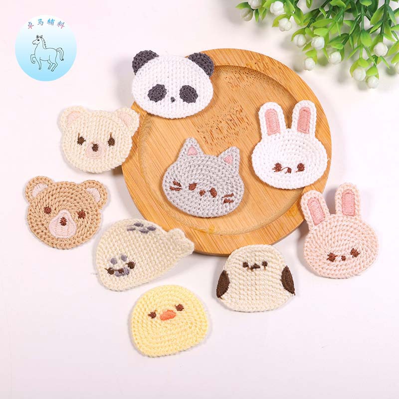 Wholesale Embroidery factory new mobile phone case bag decoration aessories patch cute animal head cartoon embroidery cloth stickers