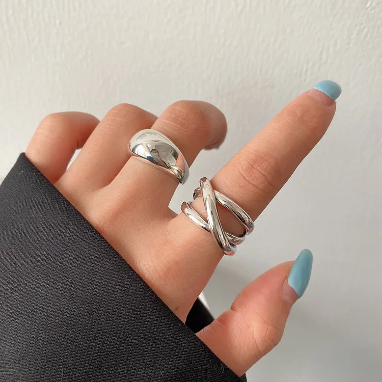 Wholesale Geometric Water Droplets Lines Copper Hip-Hop Retro Streetwear Open Ring Rings