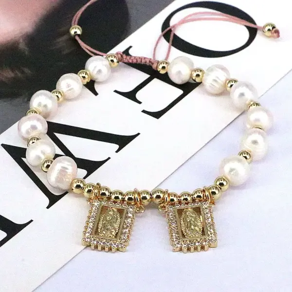 Wholesale Fashion Portrait Faith Cross Copper Gold Plated Zircon Bracelets In Bulk