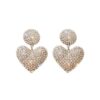 Wholesale European and American Socialite Luxury Full Diamond Heart Earrings Personalized Fashion Ol Design Peach Heart Earrings Simple Exaggerated Earrings