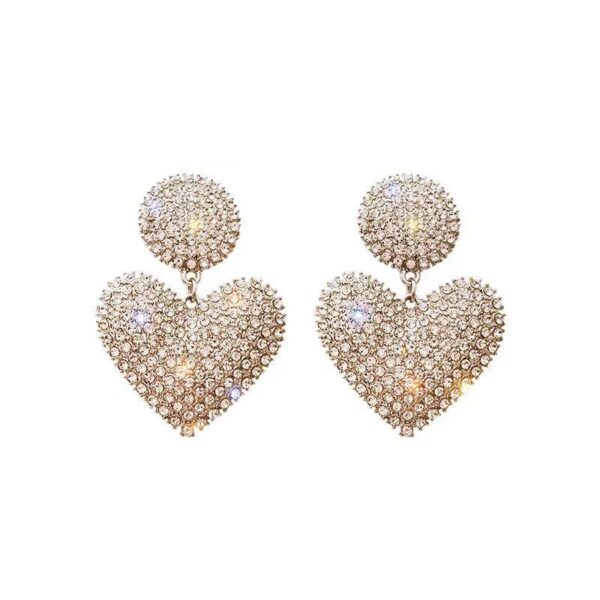 Wholesale European and American Socialite Luxury Full Diamond Heart Earrings Personalized Fashion Ol Design Peach Heart Earrings Simple Exaggerated Earrings