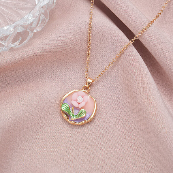 Wholesale Cross-border rose oil painting color pearl color necklace clavicle chain send flowers mother's day birthday gift girlfriends