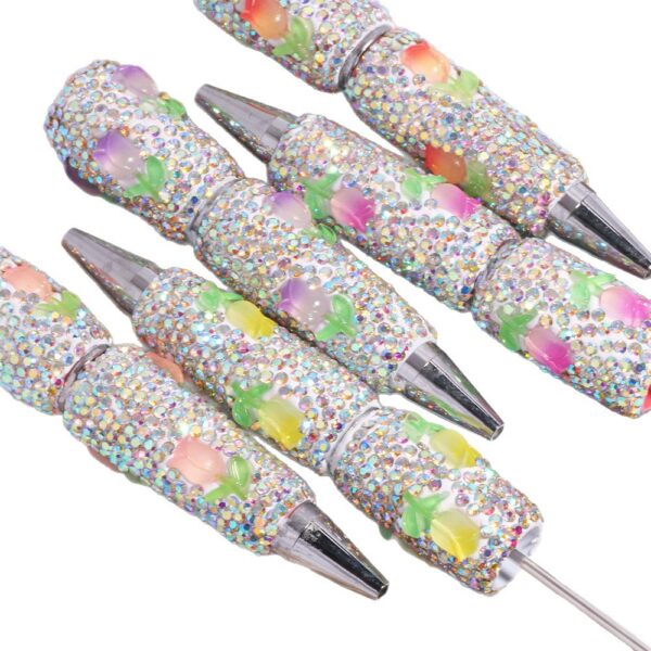 Wholesale New Colorful Tulip Flower Diamond Pen Full of Diamonds Loose Beads Beaded Pen DIY Bead Ballpoint Pen Jewelry Accessories