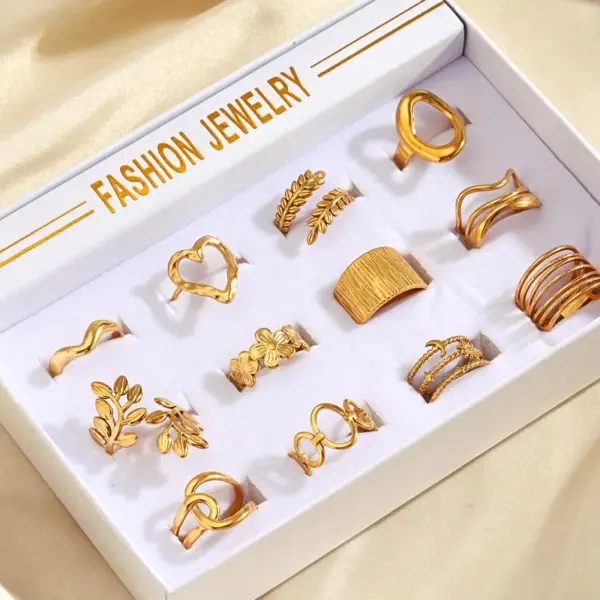 Ion Plating (IP) 18K Gold Plated Leaves Heart Shape Lines 304 Stainless Steel Cute Retro Simple Style Waterproof Non Tarnish Rings