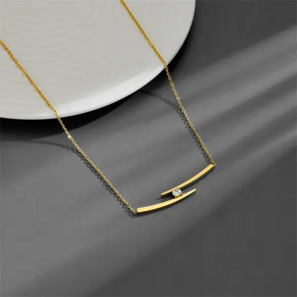 Wholesale 304 Stainless Steel Geometric PVD Coated Zircon 18K Real Gold Plated Simple Style Waterproof Non Tarnish Inlay Cable Chain Necklace