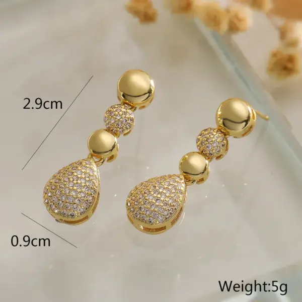Wholesale 1 Pair Retro Simple Style Commute Round Water Droplets Inlay Copper Zircon 18K Gold Plated Drop Earrings