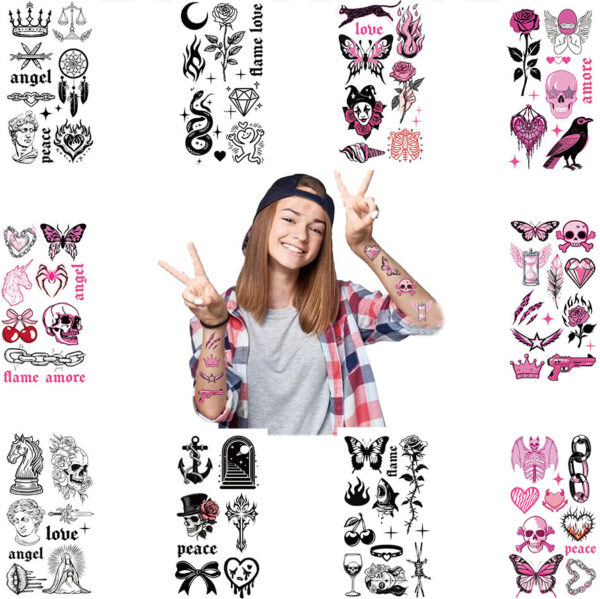 Wholesale New American Rose Skull Tattoo Waterproof Party Gift Funny Fun Face Stickers Cross-border Approved