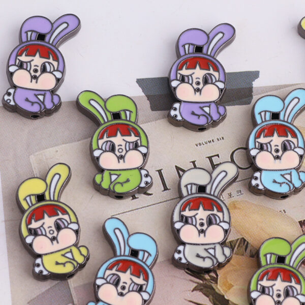 Wholesale DIY Cartoon Colorful Rabbit Alloy Straight Hole Loose Beads