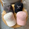 Wholesale Korean New Arrival Bow Embroidered Cap Spring and Summer Sunshade Hat Sweet Cute Showing Face Small Baseball Cap