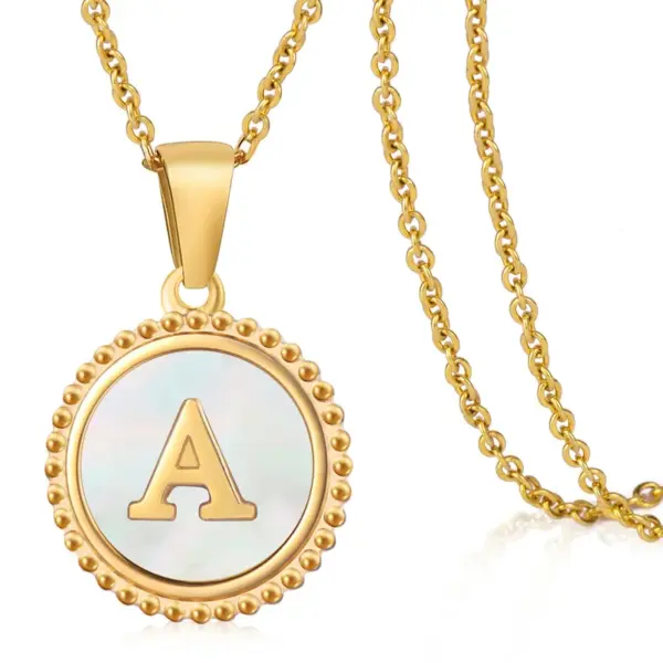 Wholesale PVD Coated 18K Gold Plated Letter Stainless Steel Casual Waterproof Non Tarnish 304 Stainless Steel Lobster Trigger Clasp Closure Pendant Necklace