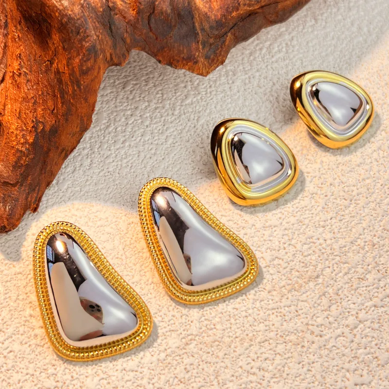 Wholesale PVD Coated Real Gold Plated 18K Gold Color Block 304 Stainless Steel Elegant Classic Style Waterproof Non Tarnish Ear Studs