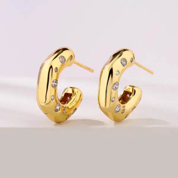 Wholesale 1 Pair Fashion C Shape Inlay Copper Zircon 18k Gold Plated Ear Studs
