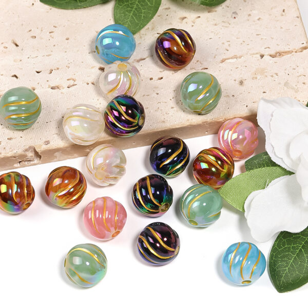 Wholesale Gilded twisted round beads acrylic straight hole beads