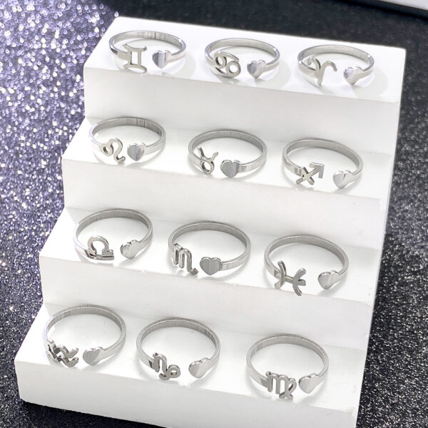 Wholesale Cross-border evergreen Simple twelve constellation ring three-dimensional love tail ring opening adjustable ring factory straight hair