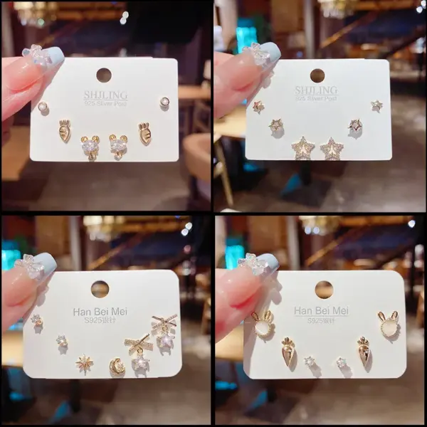 Wholesale Fashion Geometric Moon Copper Artificial Pearls Zircon Ear Studs In Bulk