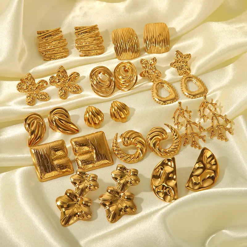 Wholesale PVD Coated Real Gold Plated 18K Gold Irregular 304 Stainless Steel 316 Stainless Steel IG Style Marine Style Modern Style Waterproof Non Tar