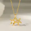 304 Stainless Steel 18K Gold Plated Casual Simple Style Commute Polishing Inlay Starfish Dolphin Flower Acrylic Artificial Rhinestones Pearl Pendant Necklace