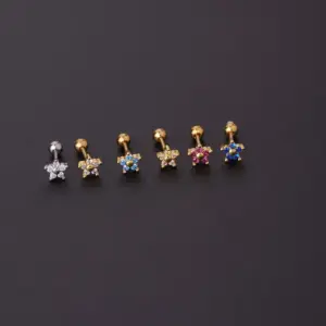 Copper Artificial Gemstones Ear Cartilage Rings & Studs Flower Waterproof Non Tarnish Surgical Steel