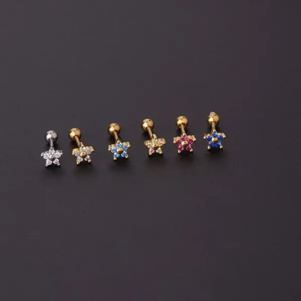 Copper Artificial Gemstones Ear Cartilage Rings & Studs Flower Waterproof Non Tarnish Surgical Steel