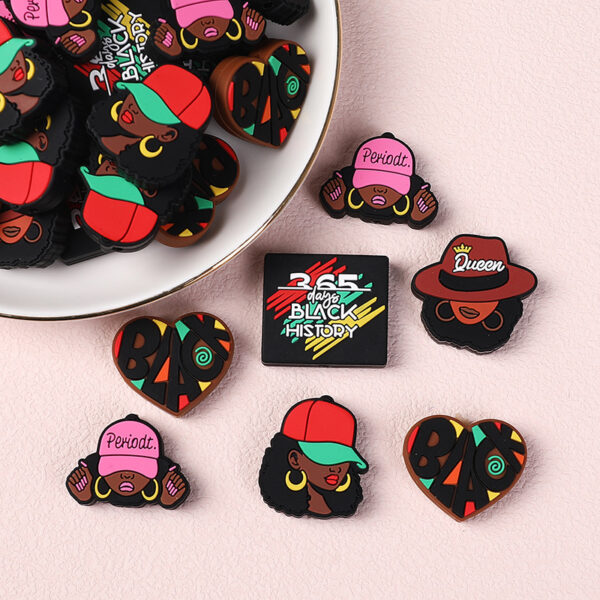 Wholesale Cross-border Creative Black Girl Silicone Beads Black History Month Decoration Straight Hole Beads DIY Bracelet Drop Glue Beads