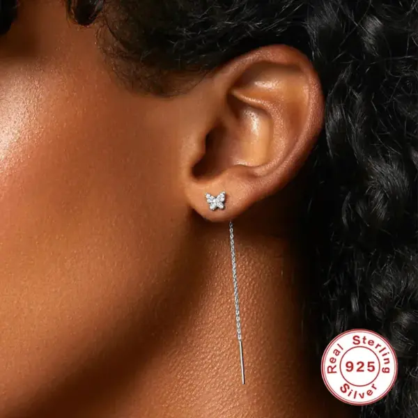 Wholesale 1 Pair 925 Sterling Silver Silver Tassel Butterfly Zircon Drop Earrings Earrings Ear Studs