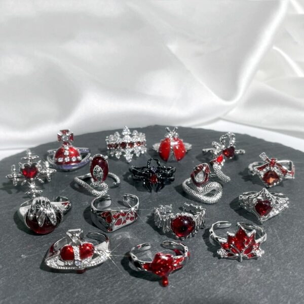 Wholesale New red enamel sweet cool punk ins cold style fashion niche design exquisite high-grade personality ring