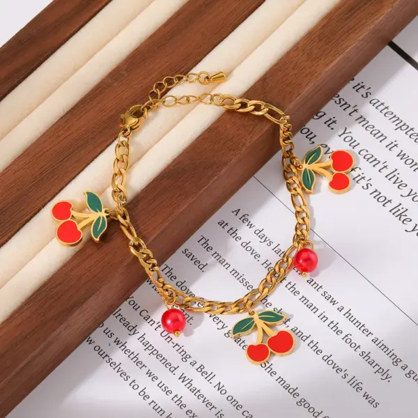 Wholesale Jewelry Elegant Sweet Cherry 304 Stainless Steel 18K Gold Plated Exy Inlay Jewelry Set