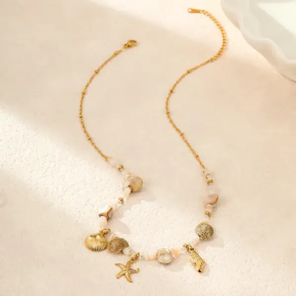 Wholesale PVD Coated Real Gold Plated Shell 304 Stainless Steel Hawaiian Romantic Beach Waterproof Non Tarnish 304 Stainless Steel Lobster Trigger Clasp Closure Necklace