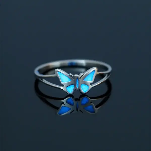 Wholesale Jewelry Sweet Heart Shape Butterfly 201 Stainless Steel Zircon Luminous Inlay Stainless Steel Rings