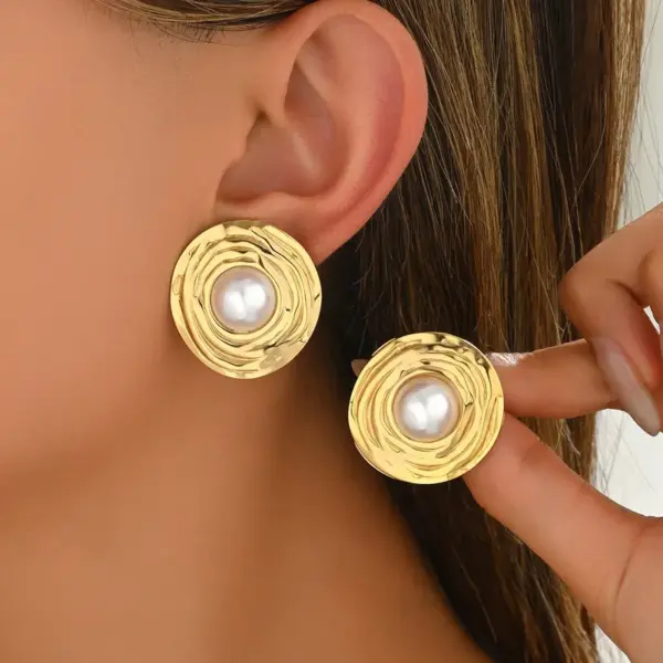 Wholesale 304 Stainless Steel Geometric PVD Coated Glass Real Gold Plated Real Gold Plated Casual Simple Style Waterproof Non Tarnish Ear Studs