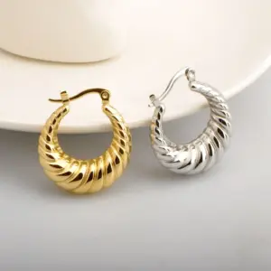 PVD Coated Real Gold Plated Stripe Stainless Steel Simple Style Waterproof Non Tarnish Earrings