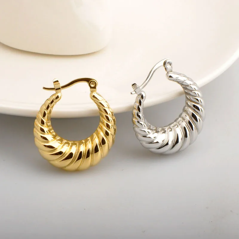 Wholesale PVD Coated Real Gold Plated Stripe Stainless Steel Simple Style Waterproof Non Tarnish Earrings