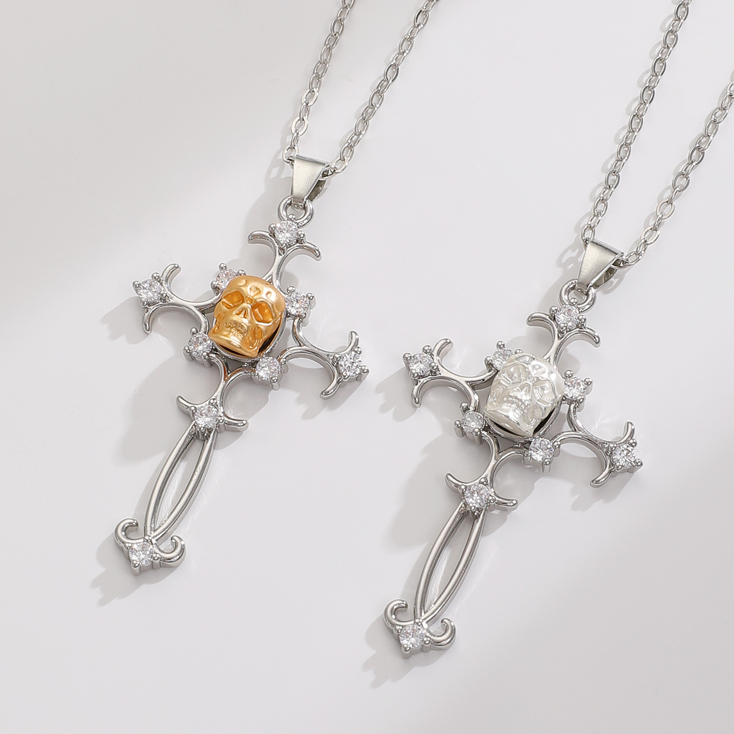 Wholesale Dark Cross Rhinestone Skull Collarbone Necklace