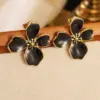 304 Stainless Steel Plastic Flower Electroplating Imitation Gold Elegant Princess Enamel Gold Ear Studs