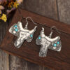 Wholesale Bohemian Western Style Saddle Inlaid Turquoise Alloy Earrings