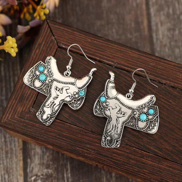 Wholesale Bohemian Western Style Saddle Inlaid Turquoise Alloy Earrings