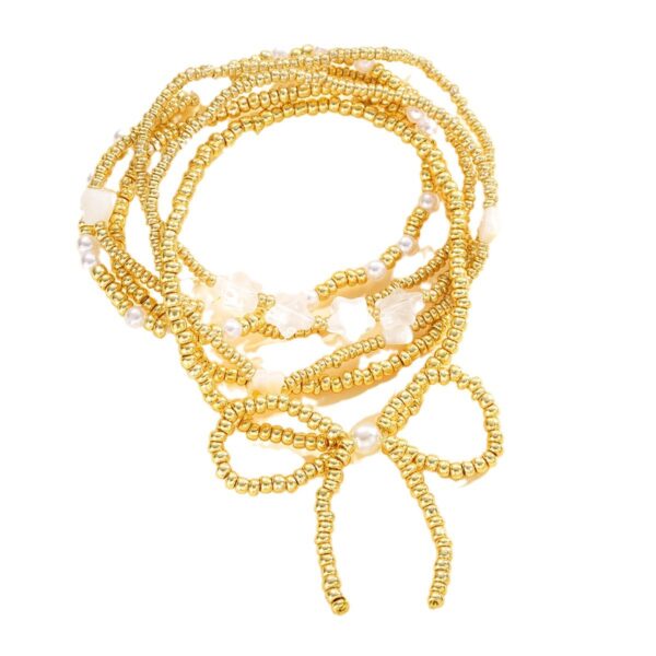 Wholesale European and American Beach Peak Leisure Cross-border CCB Bow Pearl Bracelet 6-piece Set Niche Advanced Beaded suit